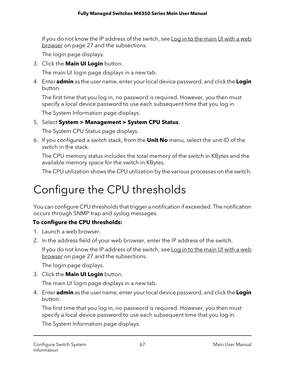 Configure the cpu thresholds | NETGEAR M4350-24F4V 24-Port 10G SFP+ Managed AV Network Switch User Manual | Page 67 / 971