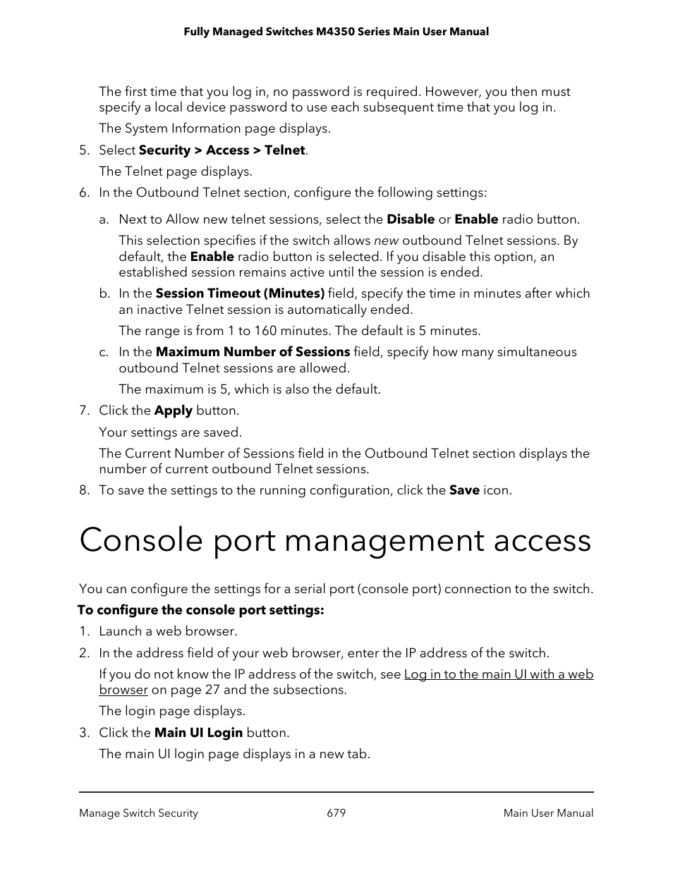 Console port management access | NETGEAR M4350-24F4V 24-Port 10G SFP+ Managed AV Network Switch User Manual | Page 679 / 971