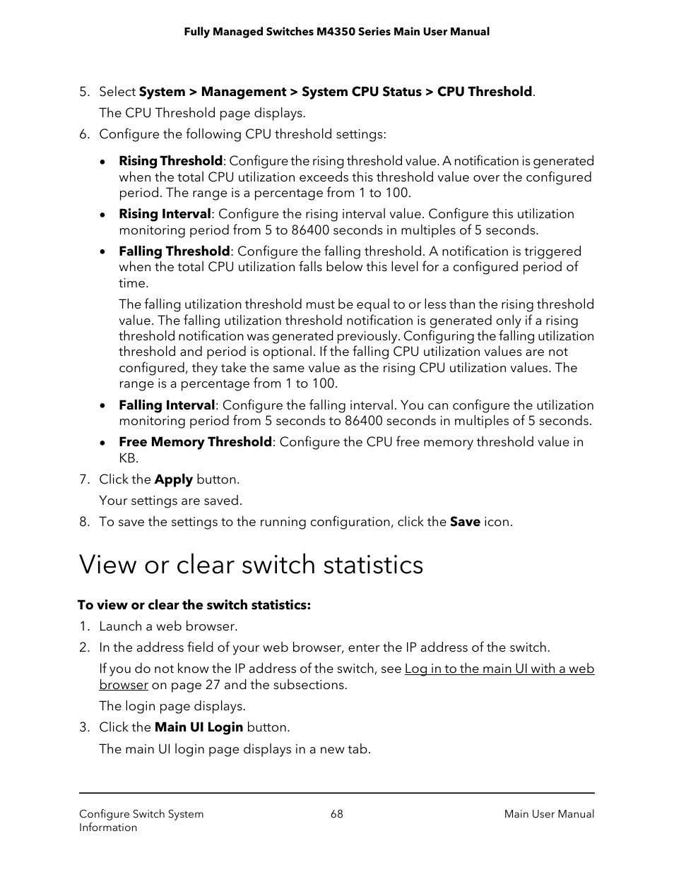 View or clear switch statistics | NETGEAR M4350-24F4V 24-Port 10G SFP+ Managed AV Network Switch User Manual | Page 68 / 971