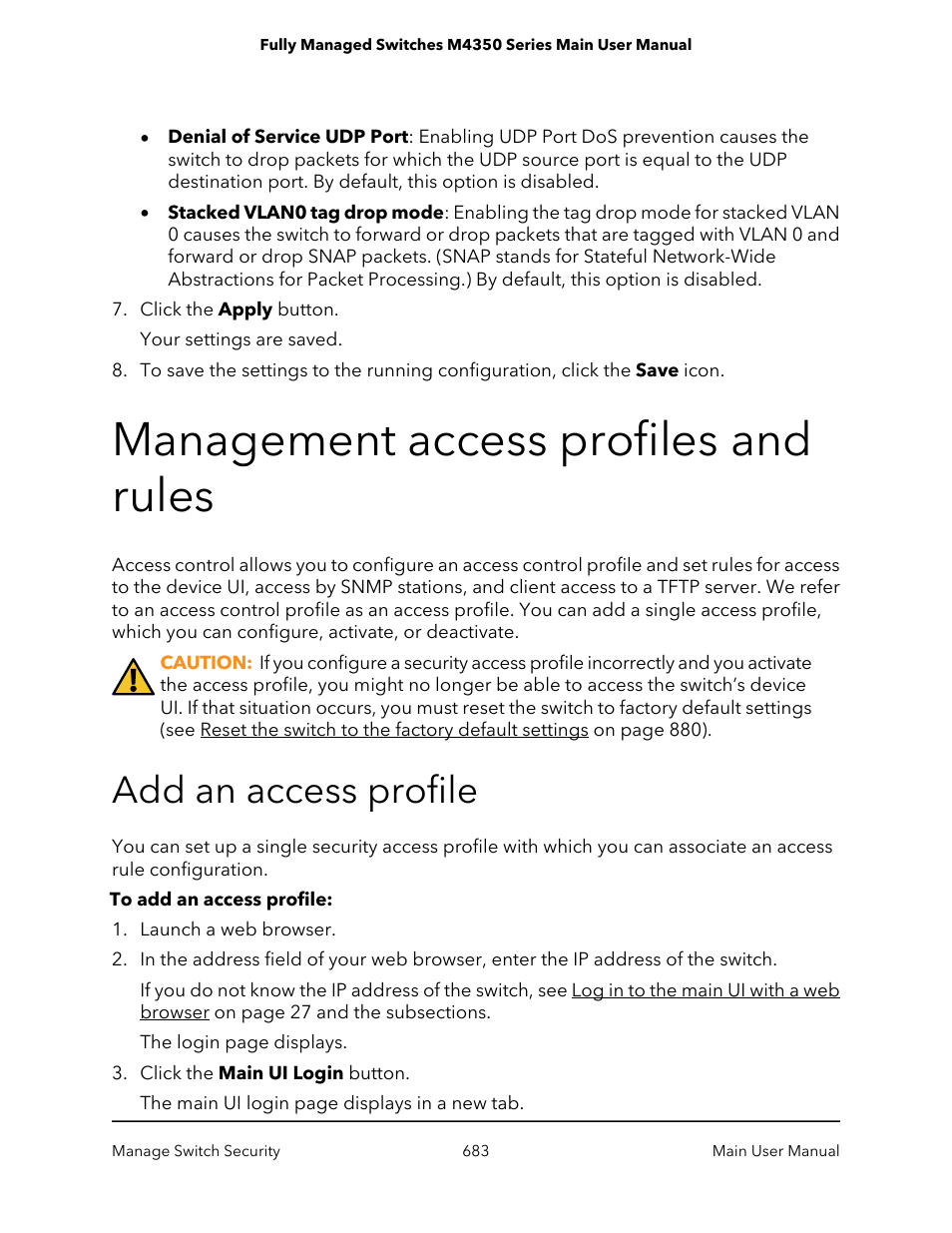 Management access profiles and rules, Add an access profile | NETGEAR M4350-24F4V 24-Port 10G SFP+ Managed AV Network Switch User Manual | Page 683 / 971