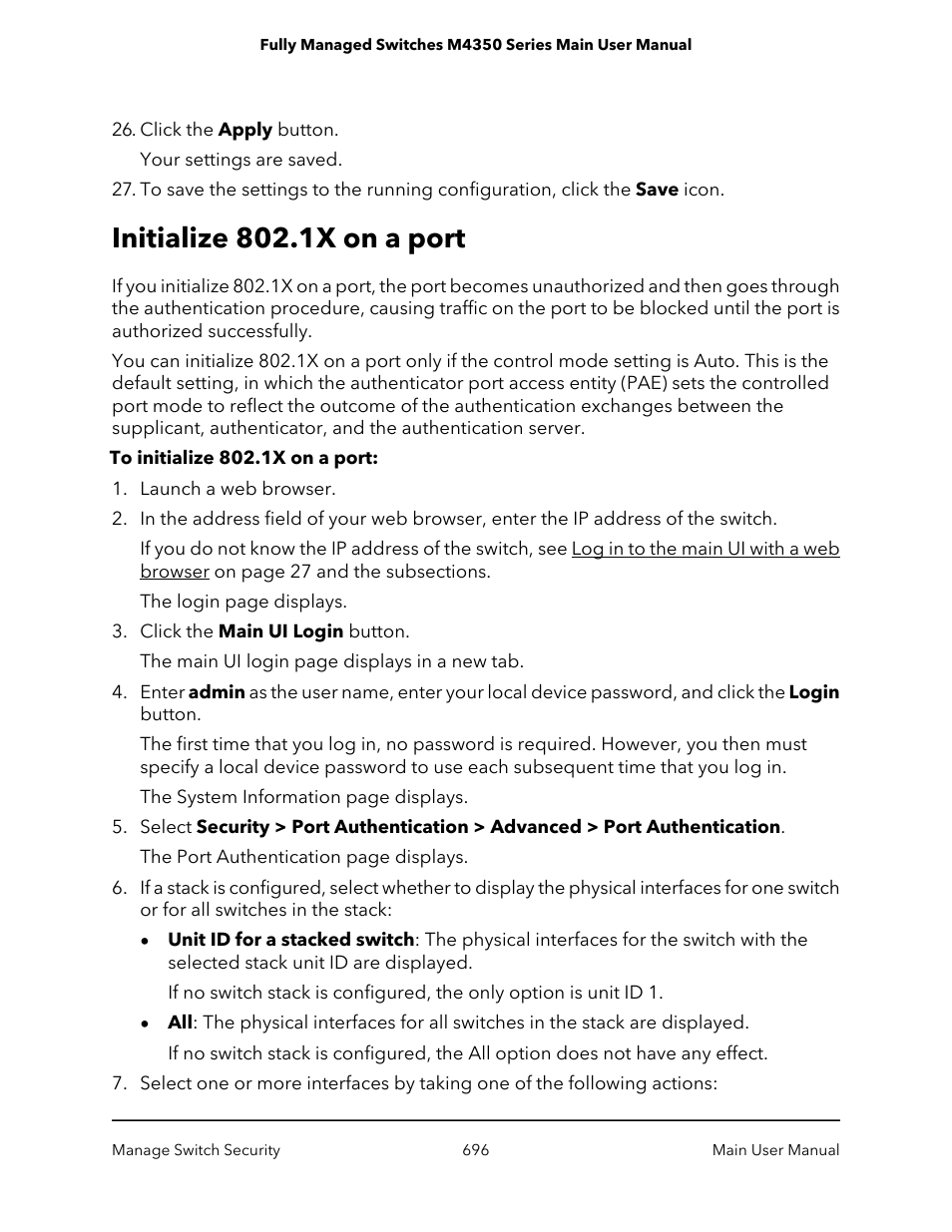 Initialize 802.1x on a port | NETGEAR M4350-24F4V 24-Port 10G SFP+ Managed AV Network Switch User Manual | Page 696 / 971