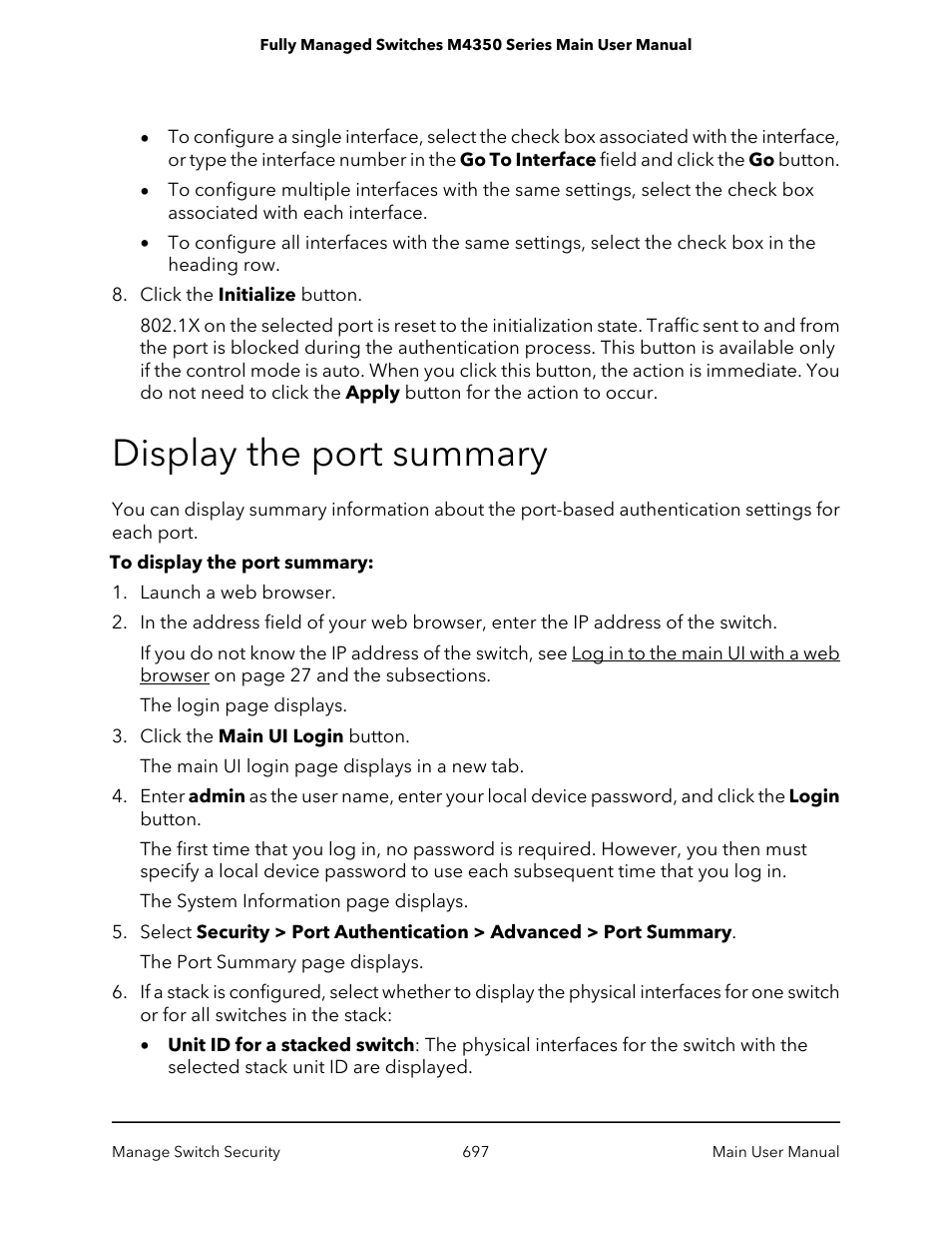 Display the port summary | NETGEAR M4350-24F4V 24-Port 10G SFP+ Managed AV Network Switch User Manual | Page 697 / 971