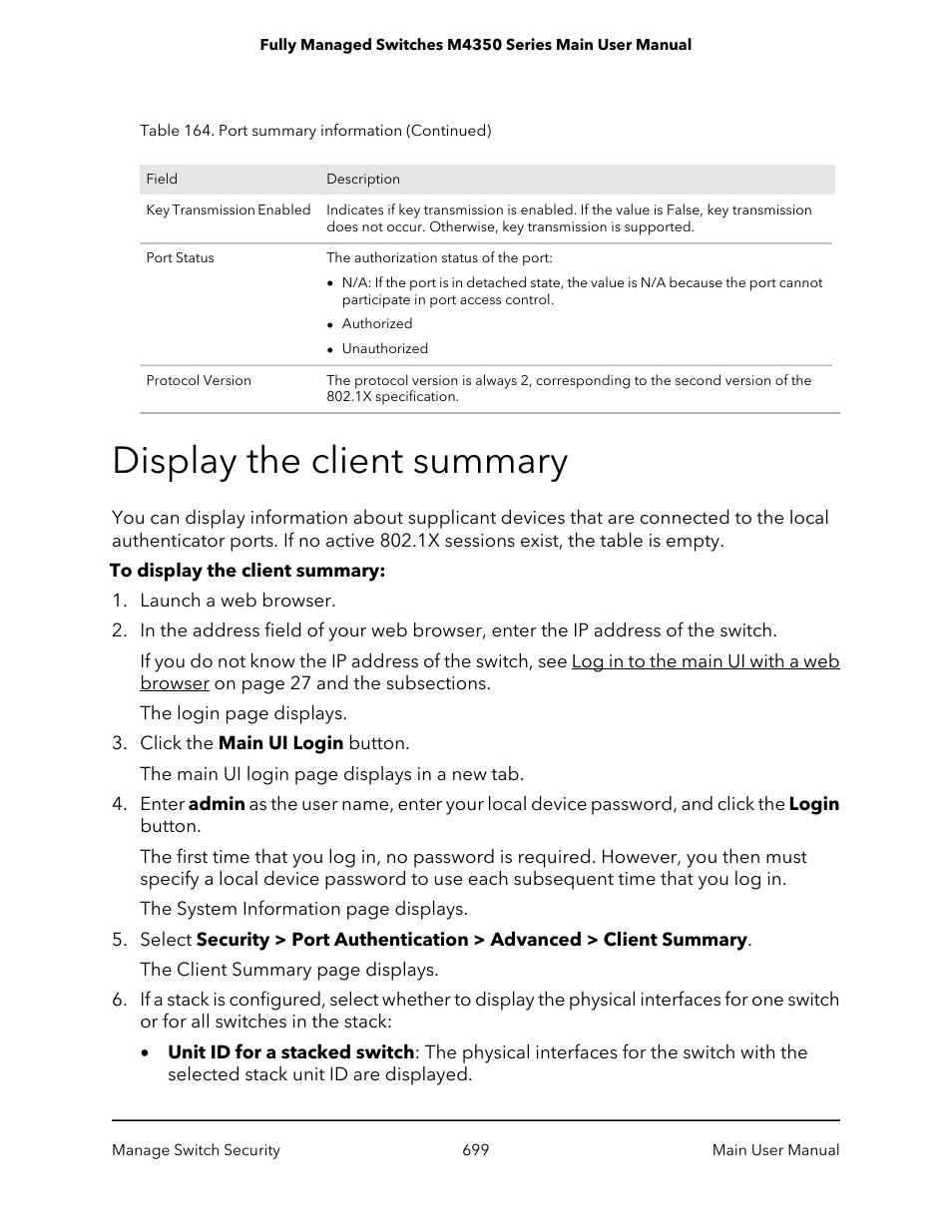 Display the client summary | NETGEAR M4350-24F4V 24-Port 10G SFP+ Managed AV Network Switch User Manual | Page 699 / 971