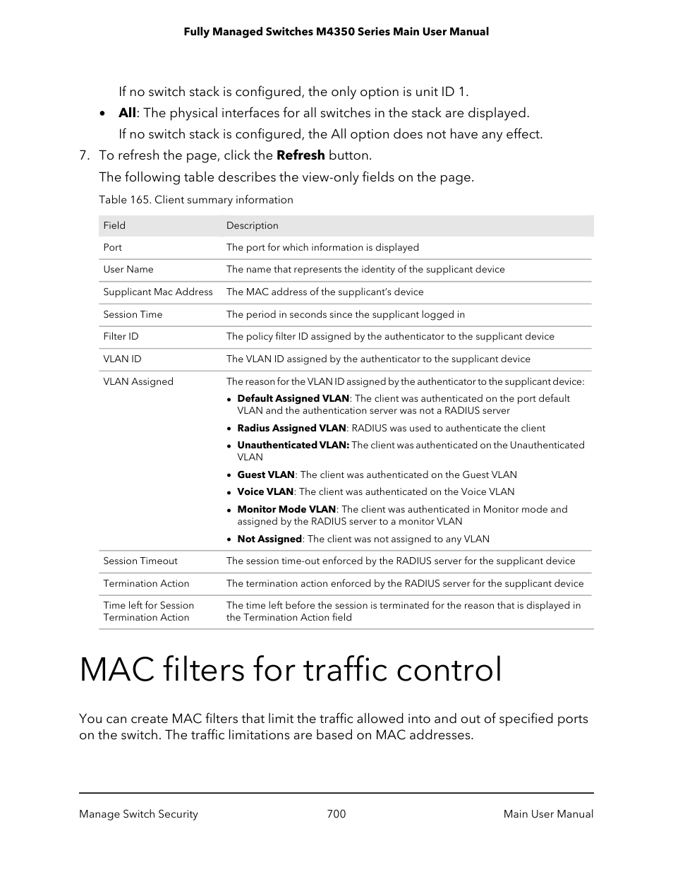 Mac filters for traffic control | NETGEAR M4350-24F4V 24-Port 10G SFP+ Managed AV Network Switch User Manual | Page 700 / 971