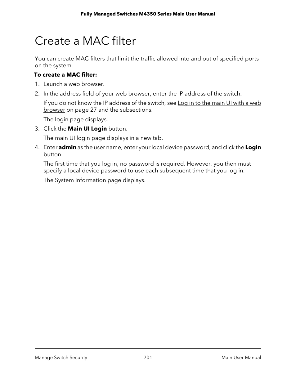 Create a mac filter | NETGEAR M4350-24F4V 24-Port 10G SFP+ Managed AV Network Switch User Manual | Page 701 / 971