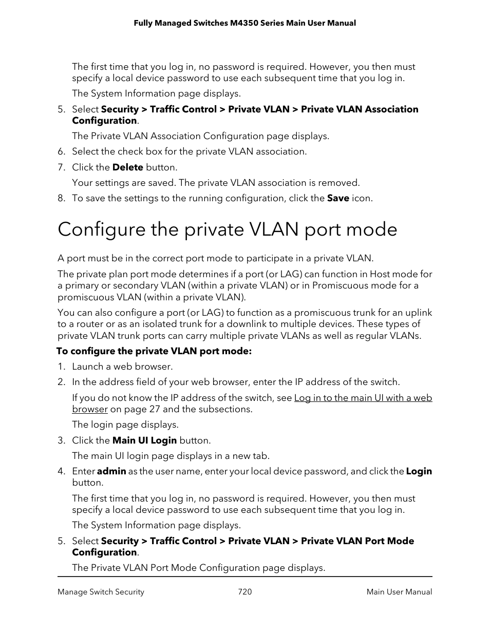 Configure the private vlan port mode | NETGEAR M4350-24F4V 24-Port 10G SFP+ Managed AV Network Switch User Manual | Page 720 / 971