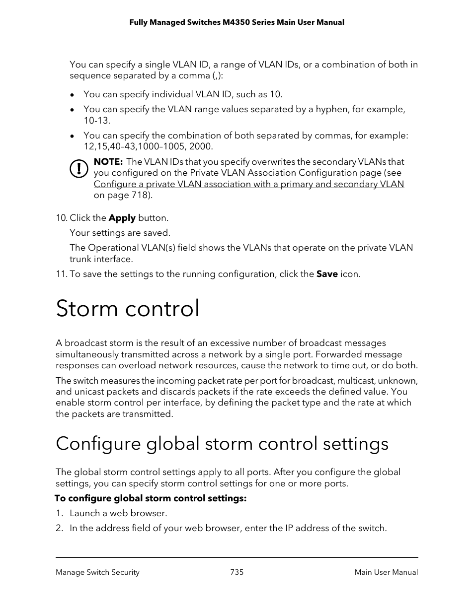 Storm control, Configure global storm control settings | NETGEAR M4350-24F4V 24-Port 10G SFP+ Managed AV Network Switch User Manual | Page 735 / 971