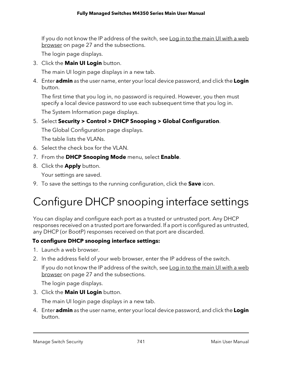 Configure dhcp snooping interface settings | NETGEAR M4350-24F4V 24-Port 10G SFP+ Managed AV Network Switch User Manual | Page 741 / 971