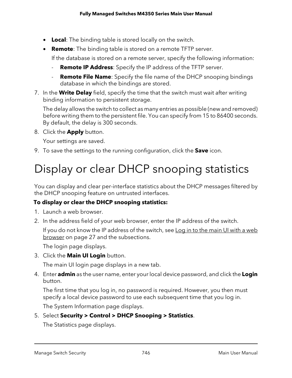 Display or clear dhcp snooping statistics | NETGEAR M4350-24F4V 24-Port 10G SFP+ Managed AV Network Switch User Manual | Page 746 / 971