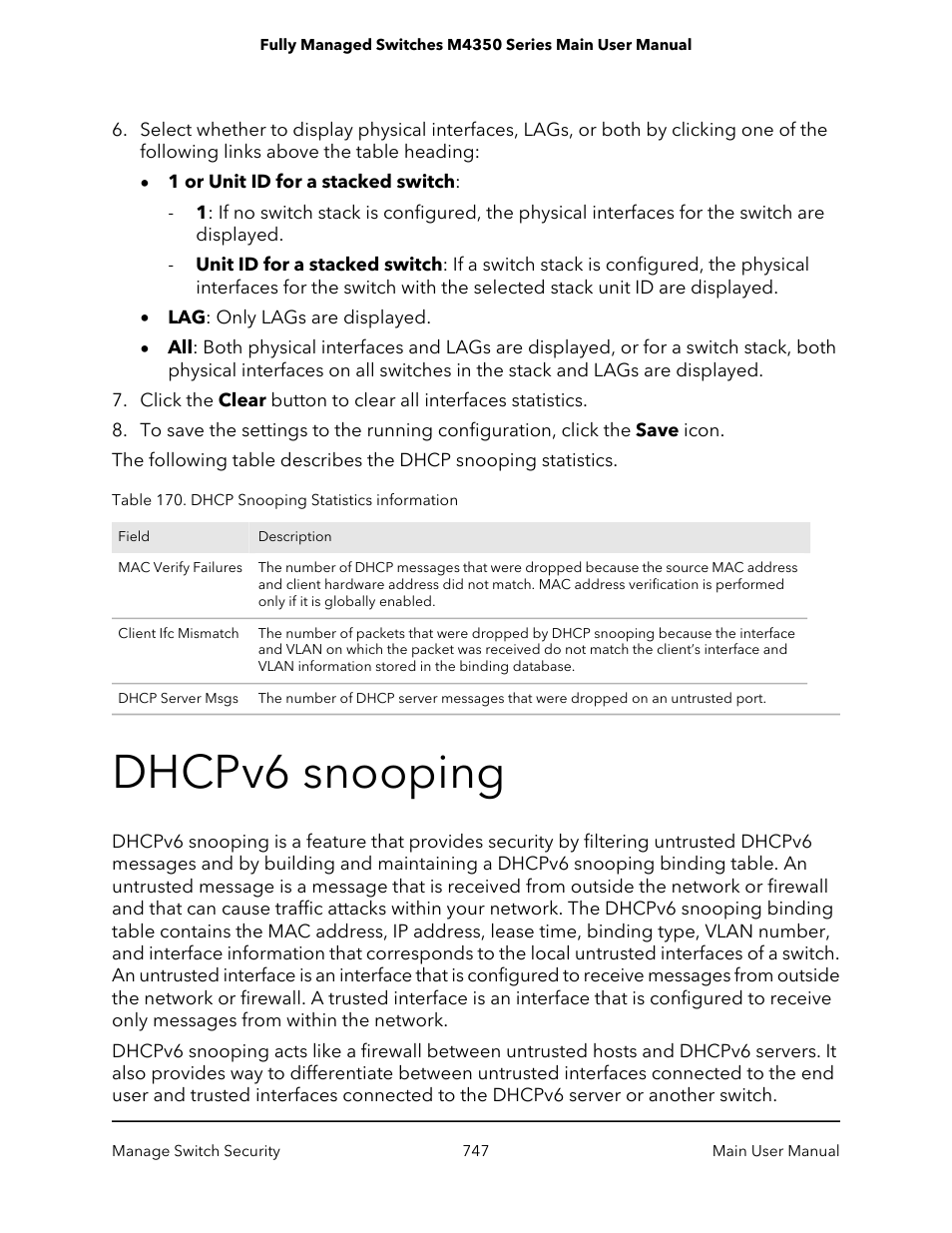 Dhcpv6 snooping | NETGEAR M4350-24F4V 24-Port 10G SFP+ Managed AV Network Switch User Manual | Page 747 / 971