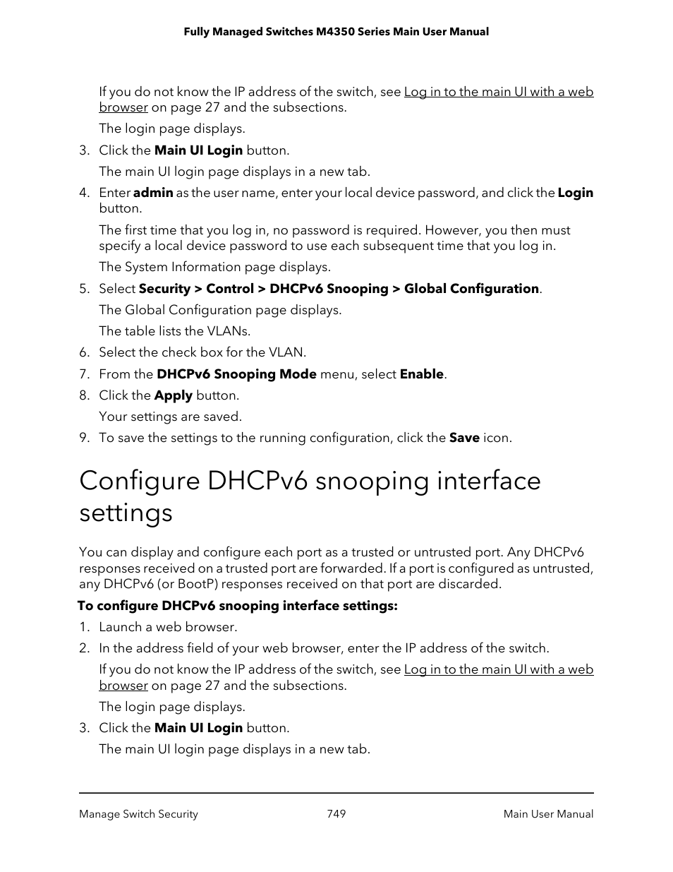 Configure dhcpv6 snooping interface settings | NETGEAR M4350-24F4V 24-Port 10G SFP+ Managed AV Network Switch User Manual | Page 749 / 971