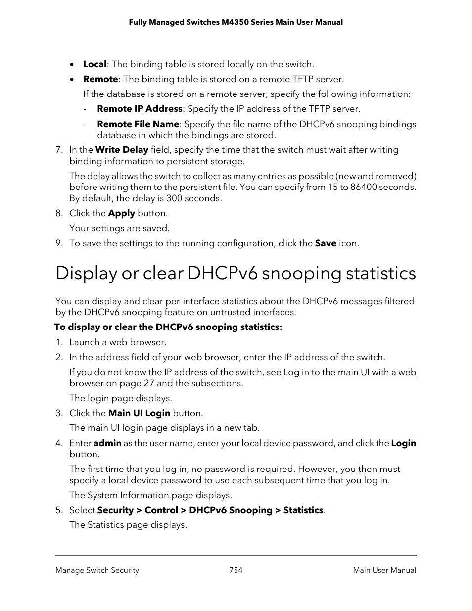 Display or clear dhcpv6 snooping statistics | NETGEAR M4350-24F4V 24-Port 10G SFP+ Managed AV Network Switch User Manual | Page 754 / 971