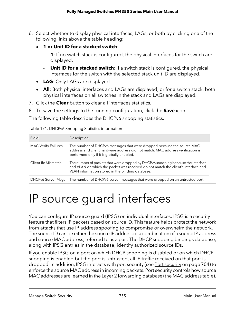 Ip source guard interfaces | NETGEAR M4350-24F4V 24-Port 10G SFP+ Managed AV Network Switch User Manual | Page 755 / 971