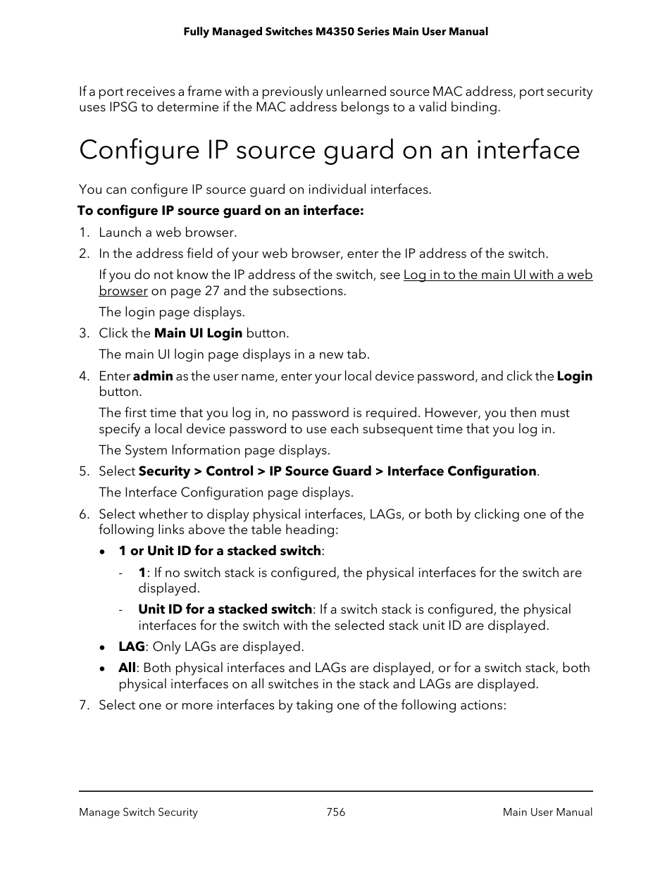 Configure ip source guard on an interface | NETGEAR M4350-24F4V 24-Port 10G SFP+ Managed AV Network Switch User Manual | Page 756 / 971