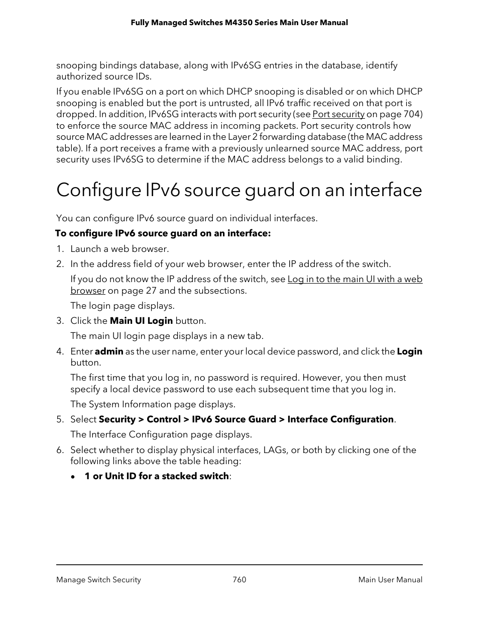 Configure ipv6 source guard on an interface | NETGEAR M4350-24F4V 24-Port 10G SFP+ Managed AV Network Switch User Manual | Page 760 / 971