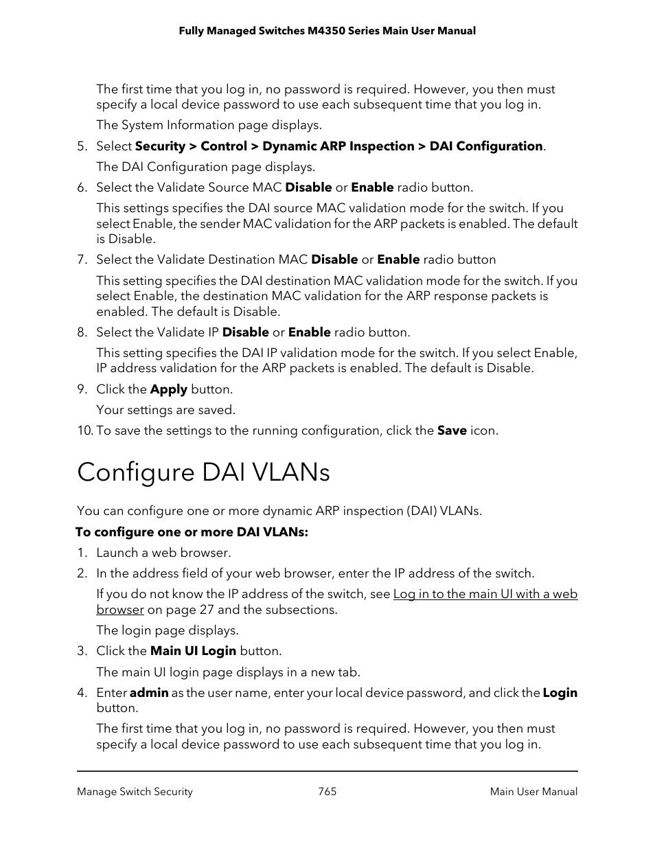 Configure dai vlans | NETGEAR M4350-24F4V 24-Port 10G SFP+ Managed AV Network Switch User Manual | Page 765 / 971