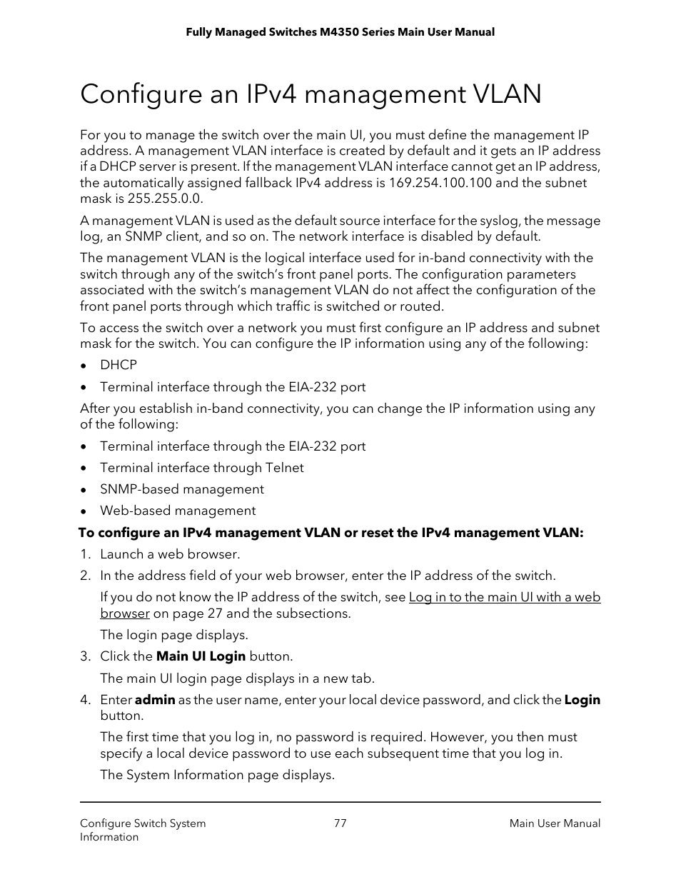 Configure an ipv4 management vlan | NETGEAR M4350-24F4V 24-Port 10G SFP+ Managed AV Network Switch User Manual | Page 77 / 971