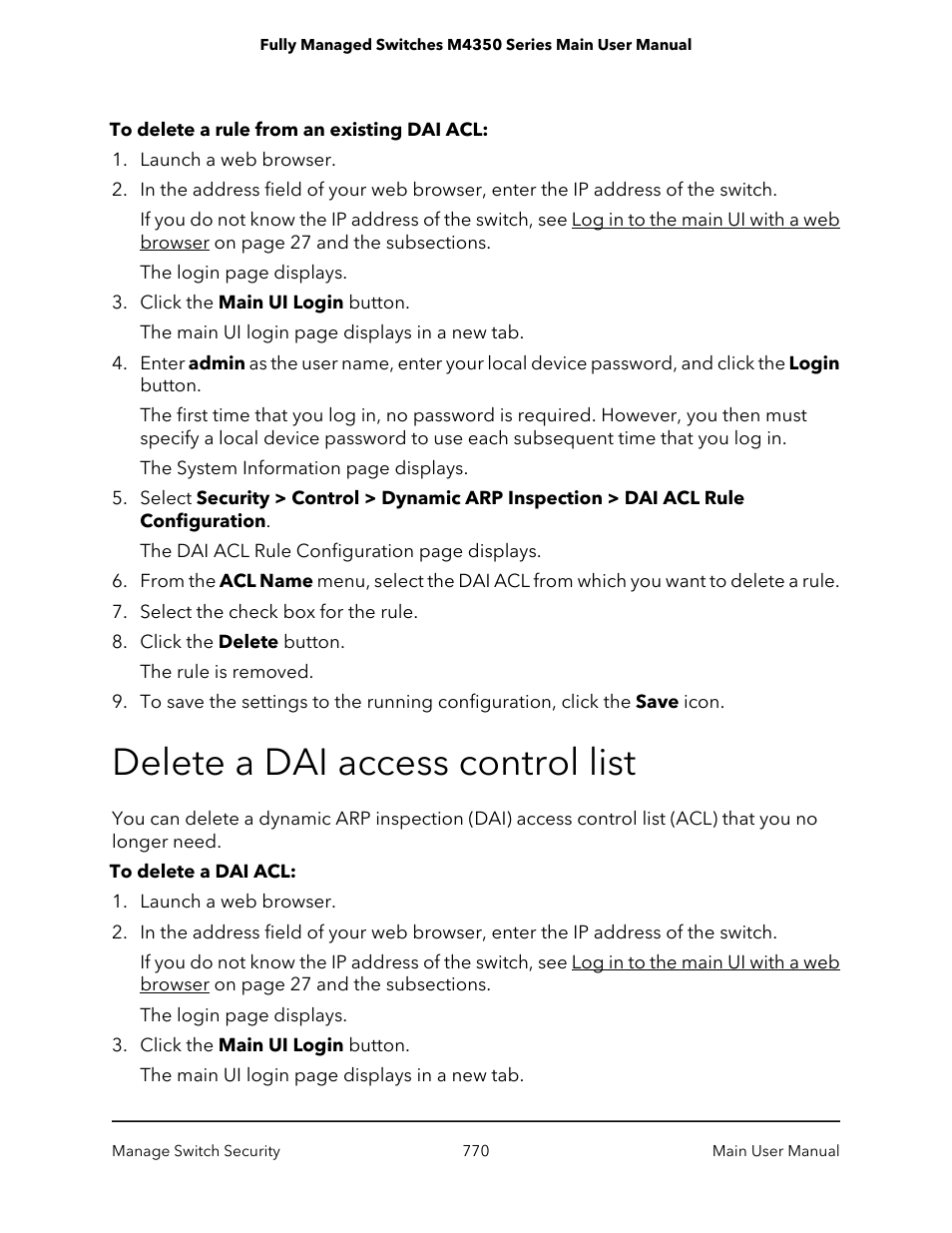 Delete a dai access control list | NETGEAR M4350-24F4V 24-Port 10G SFP+ Managed AV Network Switch User Manual | Page 770 / 971