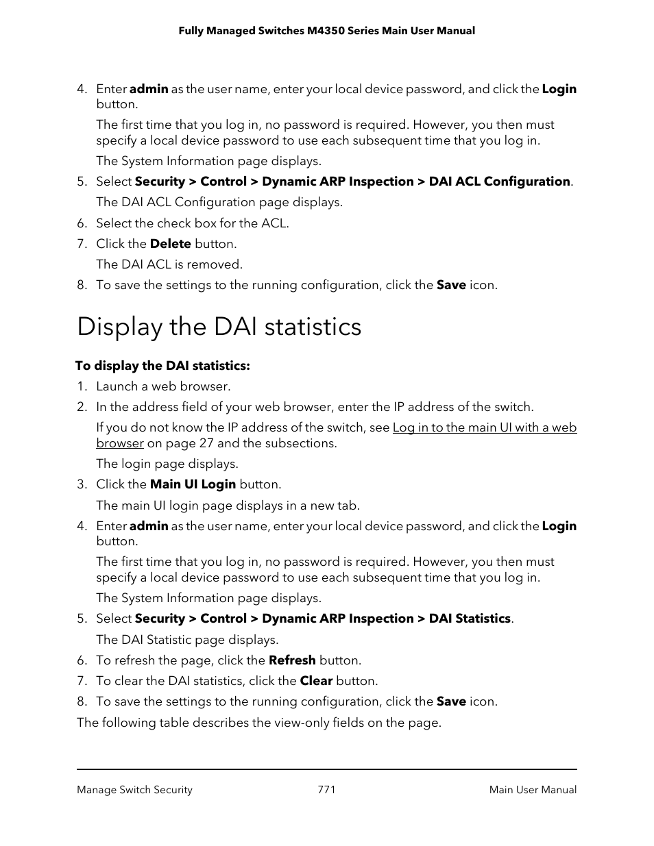 Display the dai statistics | NETGEAR M4350-24F4V 24-Port 10G SFP+ Managed AV Network Switch User Manual | Page 771 / 971