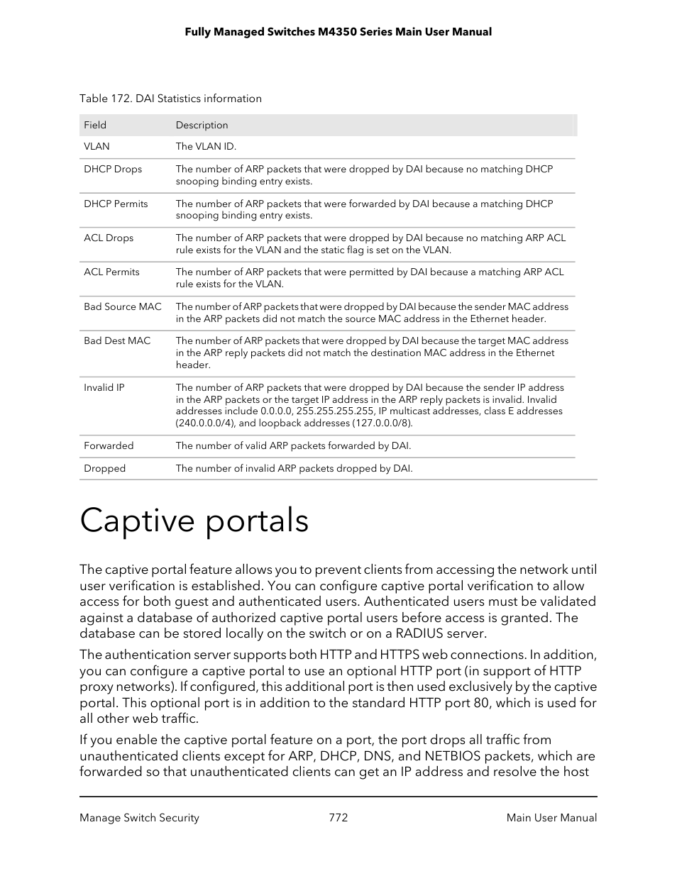 Captive portals | NETGEAR M4350-24F4V 24-Port 10G SFP+ Managed AV Network Switch User Manual | Page 772 / 971