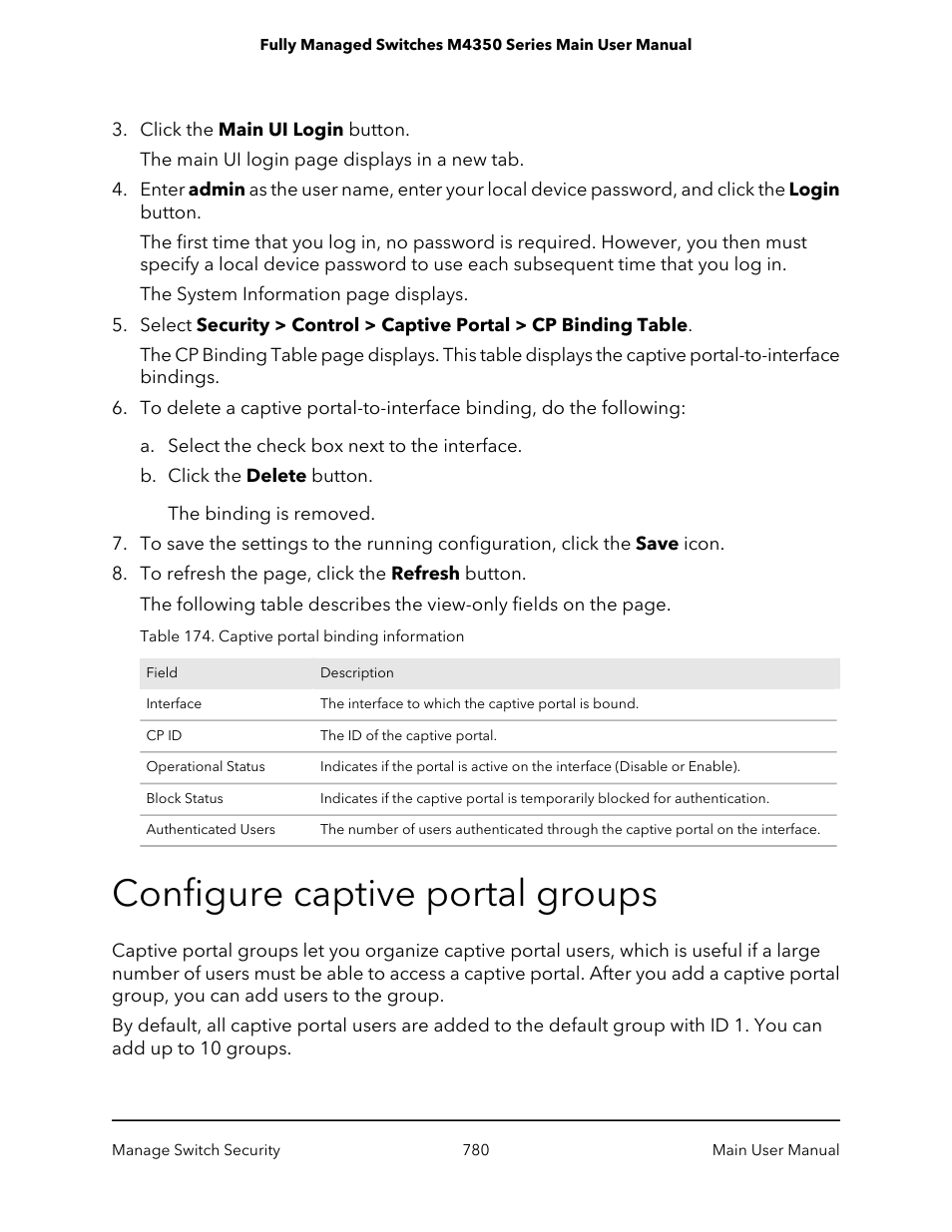 Configure captive portal groups | NETGEAR M4350-24F4V 24-Port 10G SFP+ Managed AV Network Switch User Manual | Page 780 / 971