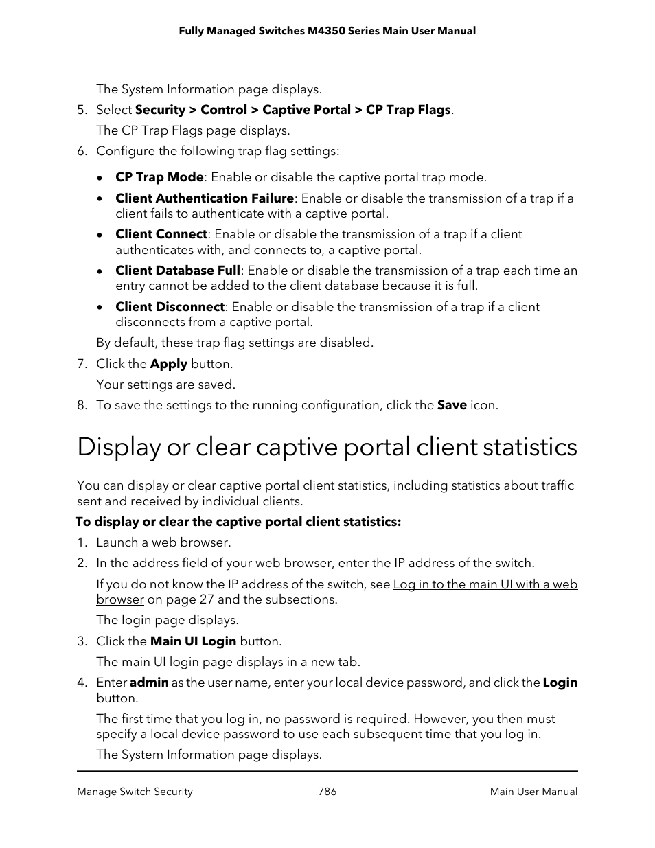 Display or clear captive portal client statistics | NETGEAR M4350-24F4V 24-Port 10G SFP+ Managed AV Network Switch User Manual | Page 786 / 971