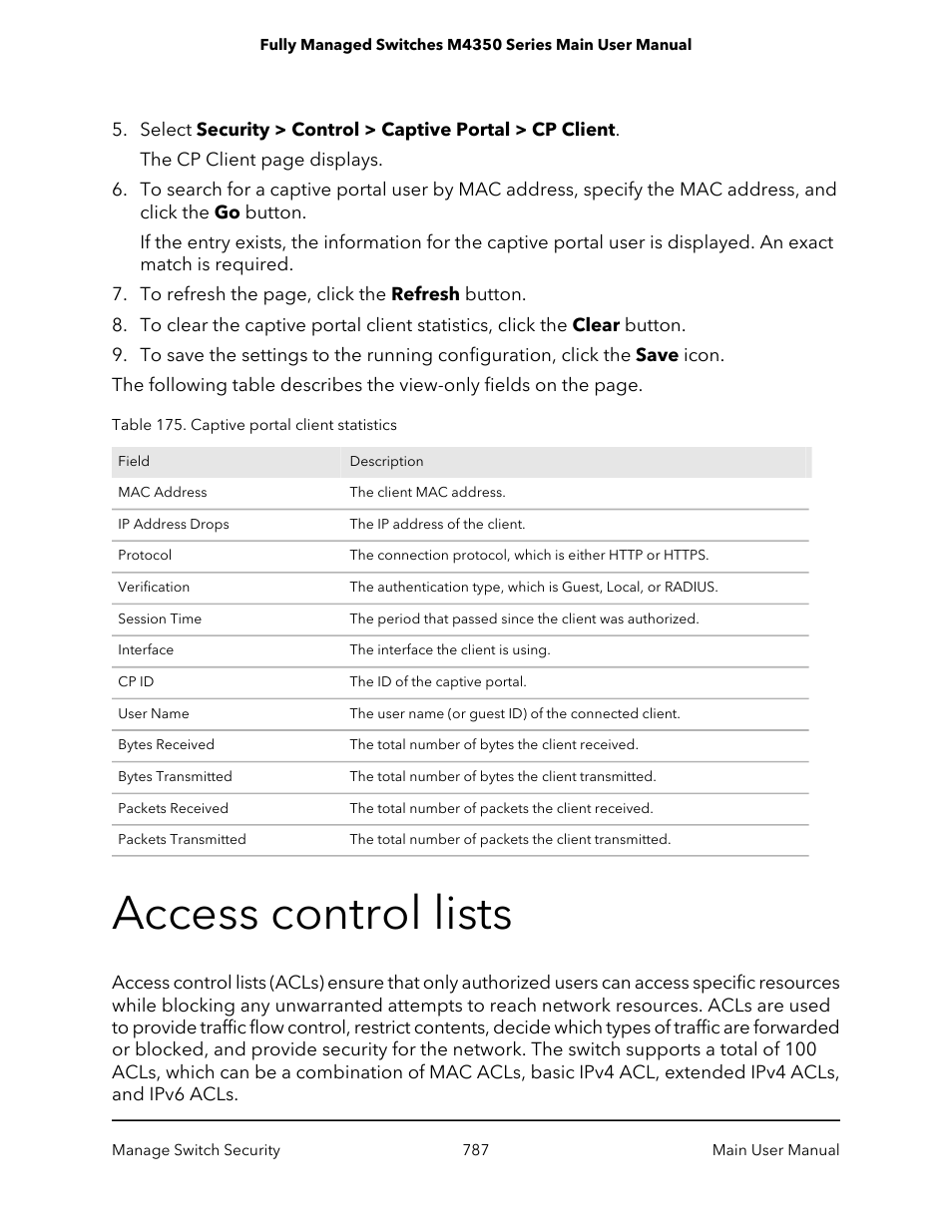 Access control lists | NETGEAR M4350-24F4V 24-Port 10G SFP+ Managed AV Network Switch User Manual | Page 787 / 971