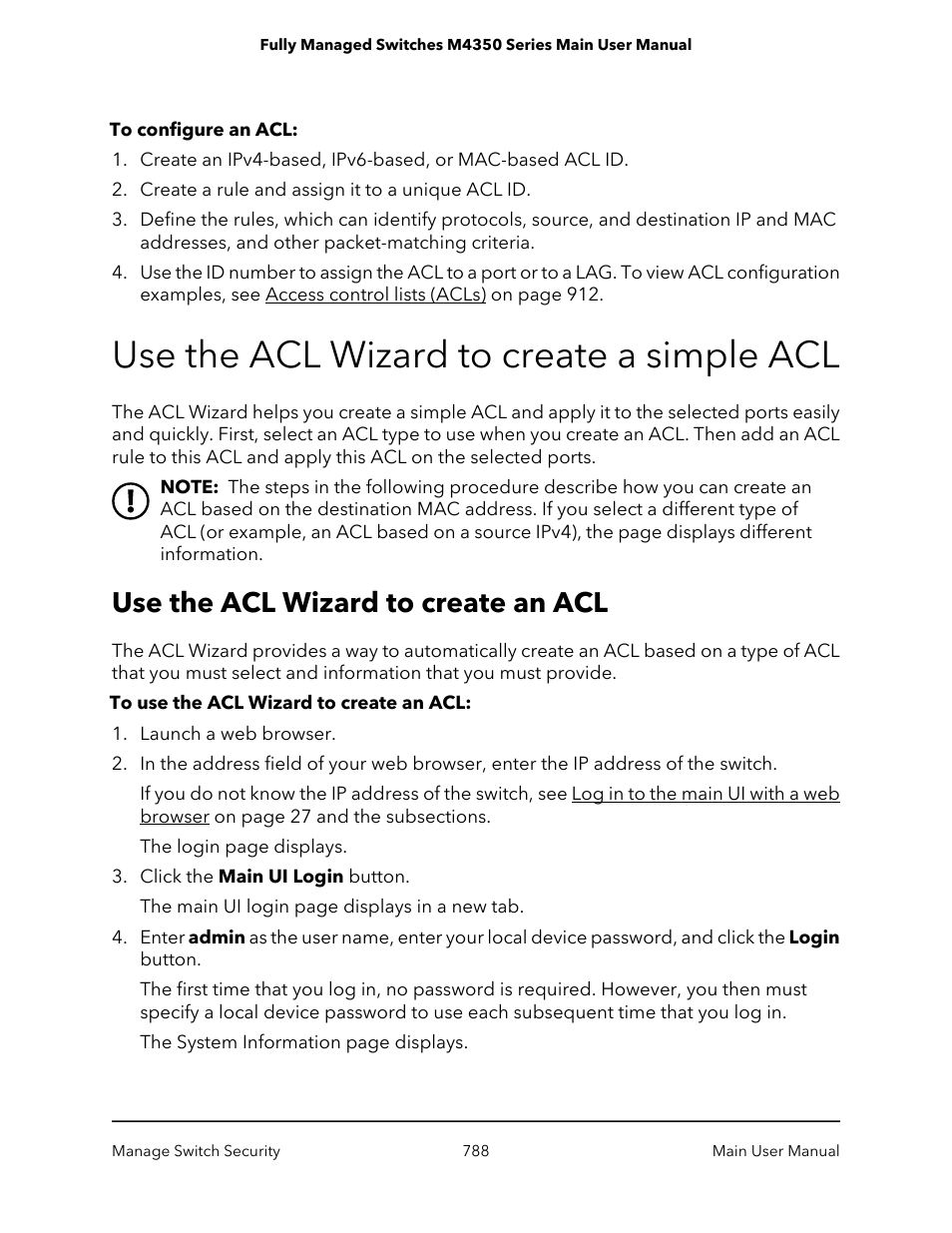 Use the acl wizard to create a simple acl, Use the acl wizard to create an acl | NETGEAR M4350-24F4V 24-Port 10G SFP+ Managed AV Network Switch User Manual | Page 788 / 971