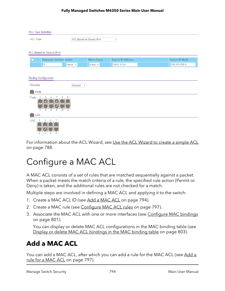 Configure a mac acl, Add a mac acl | NETGEAR M4350-24F4V 24-Port 10G SFP+ Managed AV Network Switch User Manual | Page 794 / 971