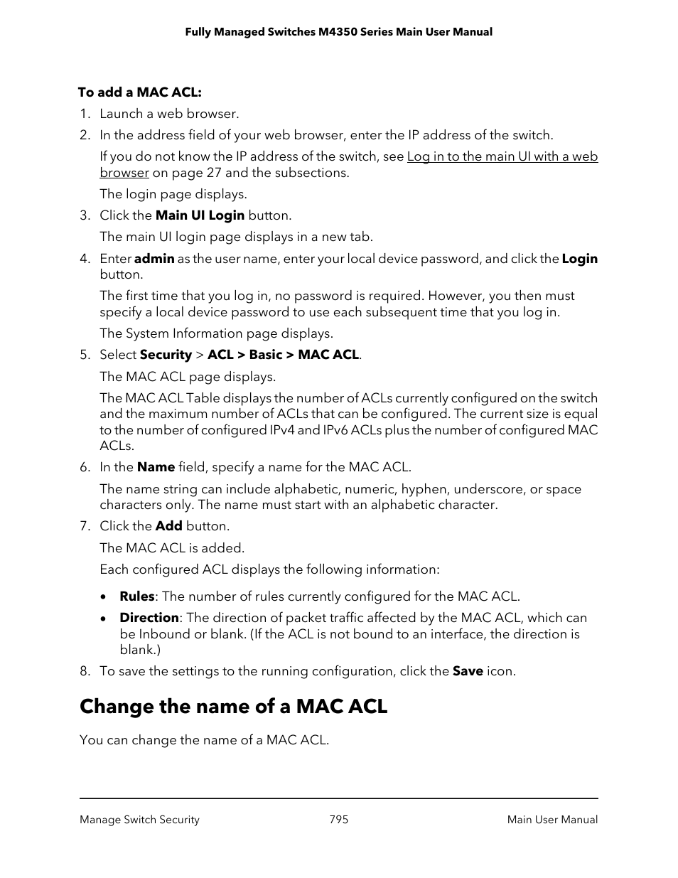 Change the name of a mac acl | NETGEAR M4350-24F4V 24-Port 10G SFP+ Managed AV Network Switch User Manual | Page 795 / 971