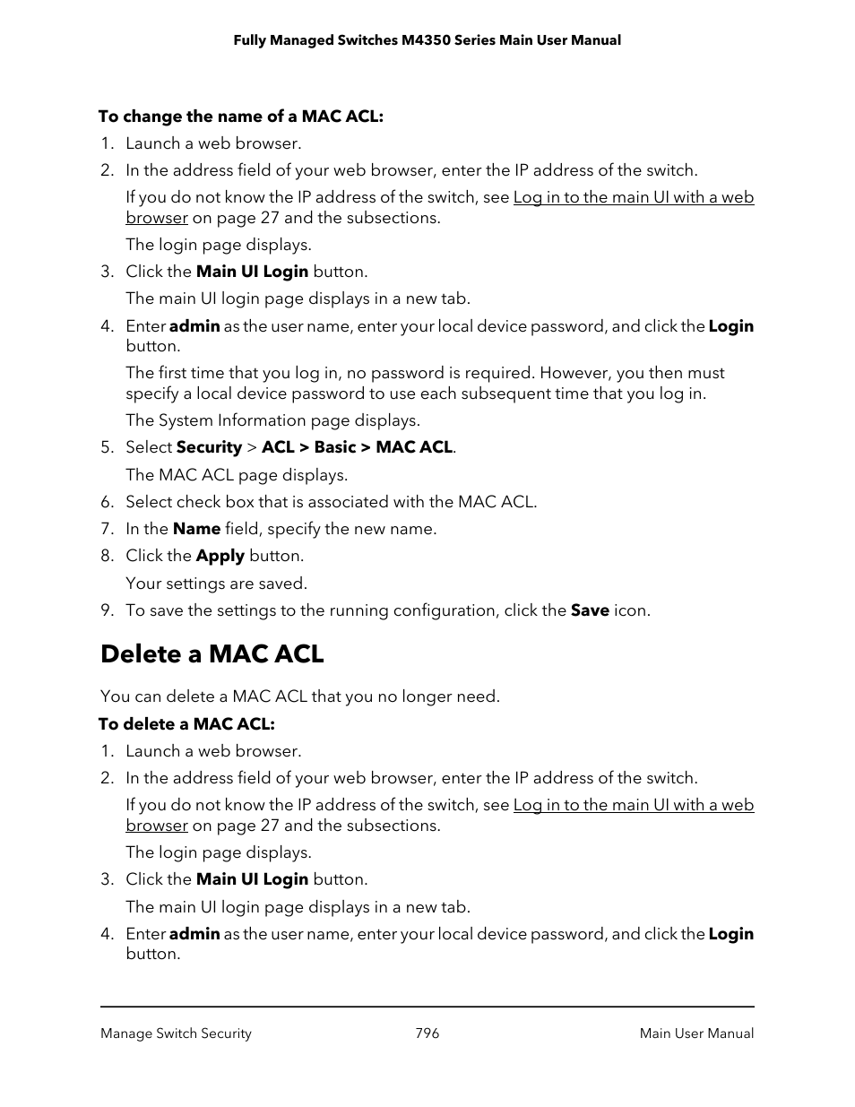 Delete a mac acl | NETGEAR M4350-24F4V 24-Port 10G SFP+ Managed AV Network Switch User Manual | Page 796 / 971