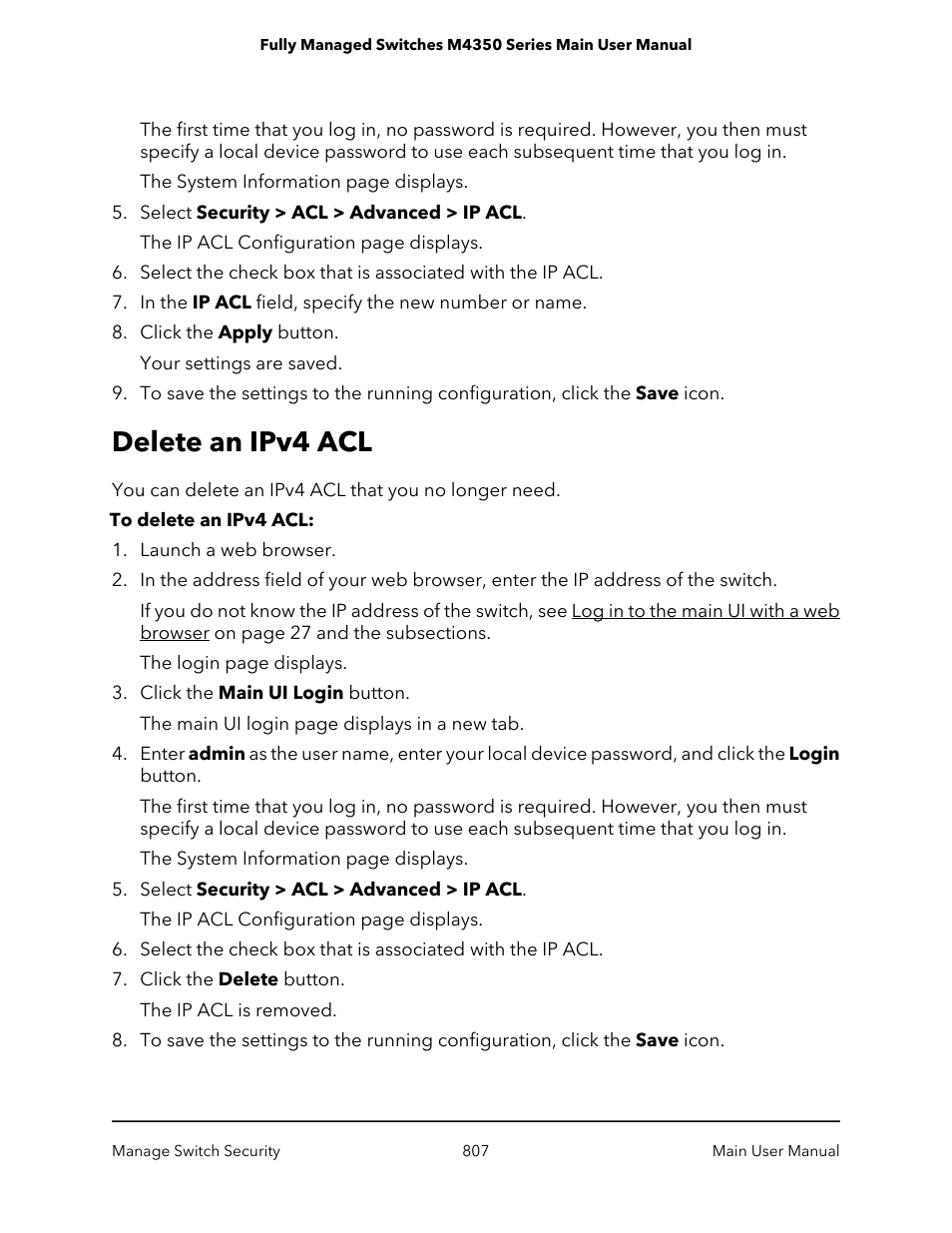 Delete an ipv4 acl | NETGEAR M4350-24F4V 24-Port 10G SFP+ Managed AV Network Switch User Manual | Page 807 / 971