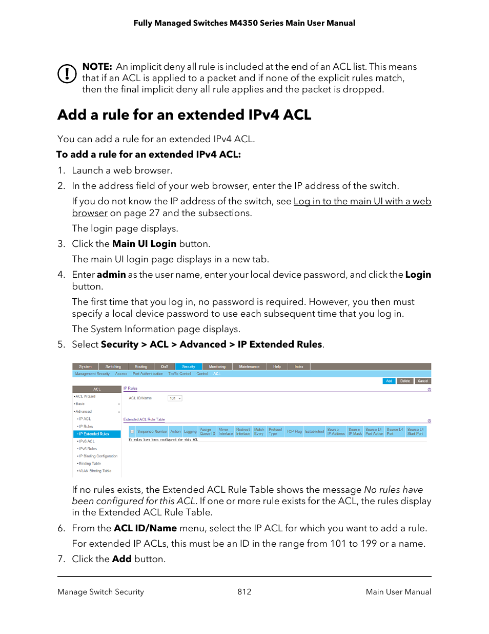 Add a rule for an extended ipv4 acl | NETGEAR M4350-24F4V 24-Port 10G SFP+ Managed AV Network Switch User Manual | Page 812 / 971