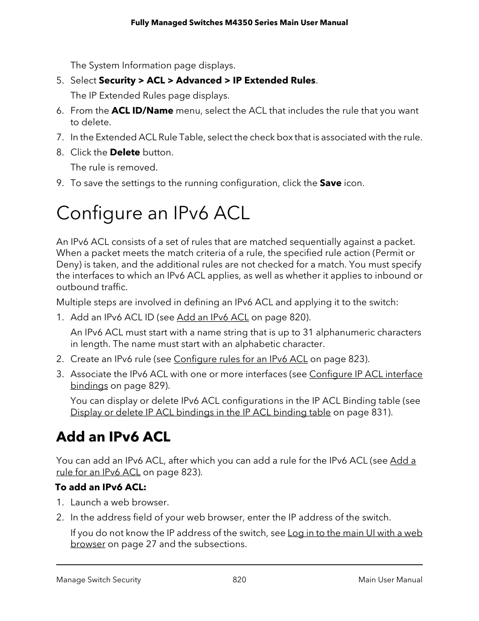 Configure an ipv6 acl, Add an ipv6 acl | NETGEAR M4350-24F4V 24-Port 10G SFP+ Managed AV Network Switch User Manual | Page 820 / 971