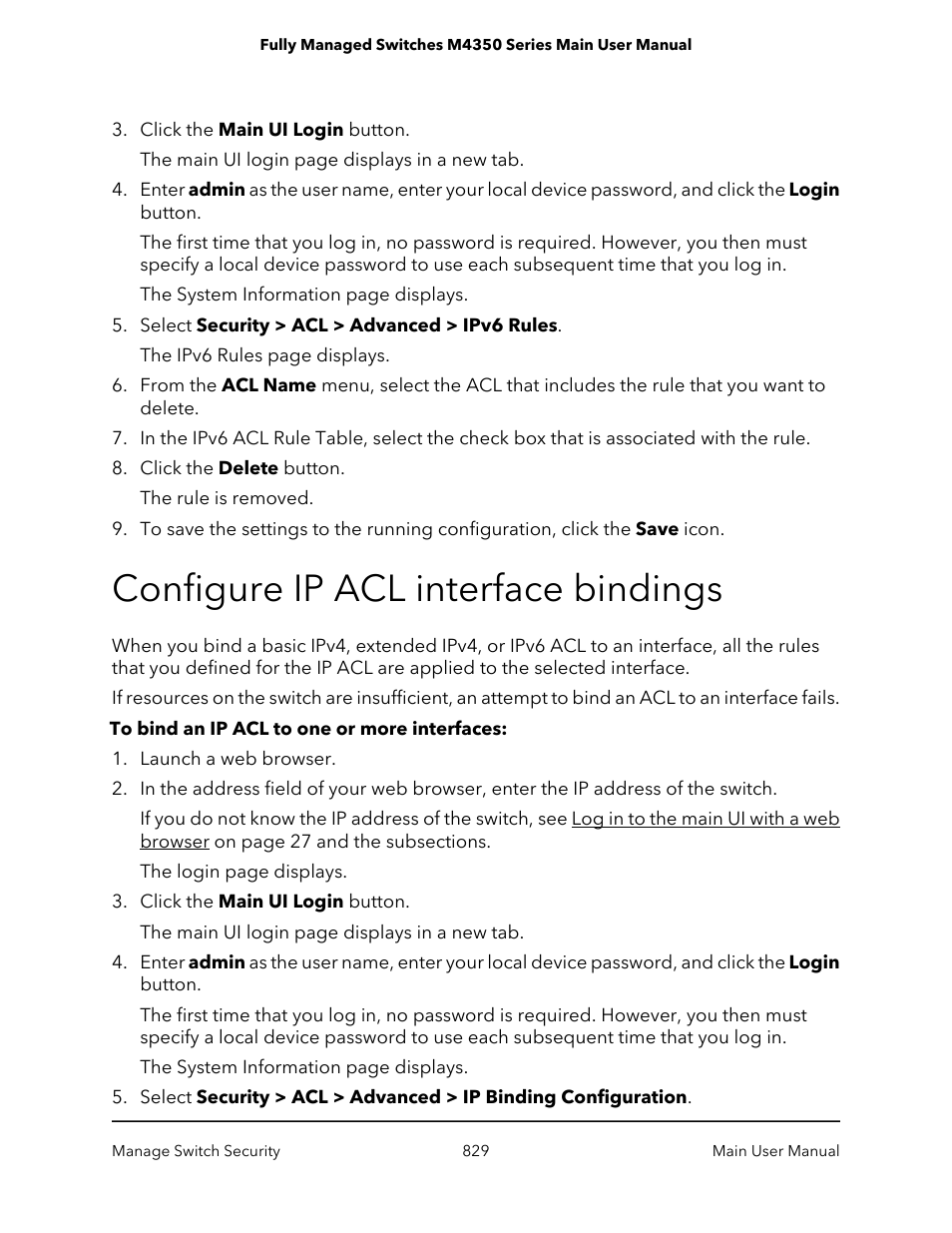 Configure ip acl interface bindings, Configure ip acl interface, Bindings | NETGEAR M4350-24F4V 24-Port 10G SFP+ Managed AV Network Switch User Manual | Page 829 / 971