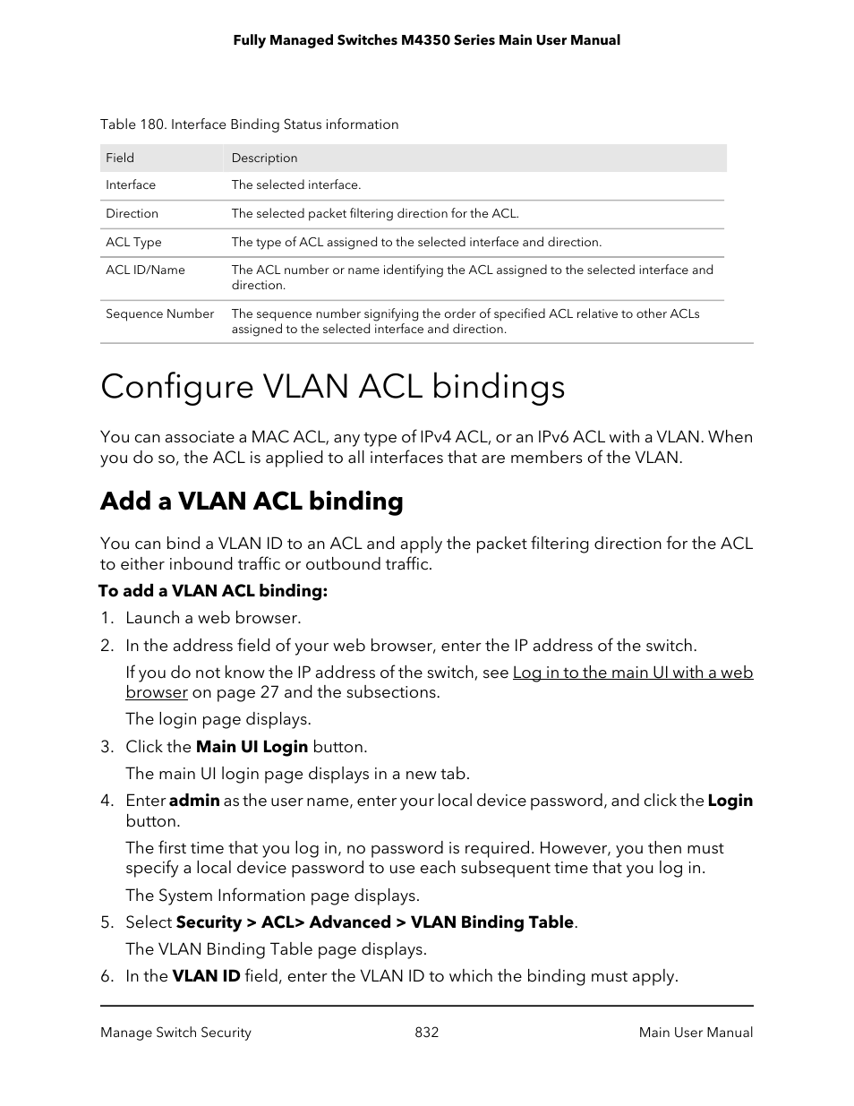 Configure vlan acl bindings, Add a vlan acl binding | NETGEAR M4350-24F4V 24-Port 10G SFP+ Managed AV Network Switch User Manual | Page 832 / 971