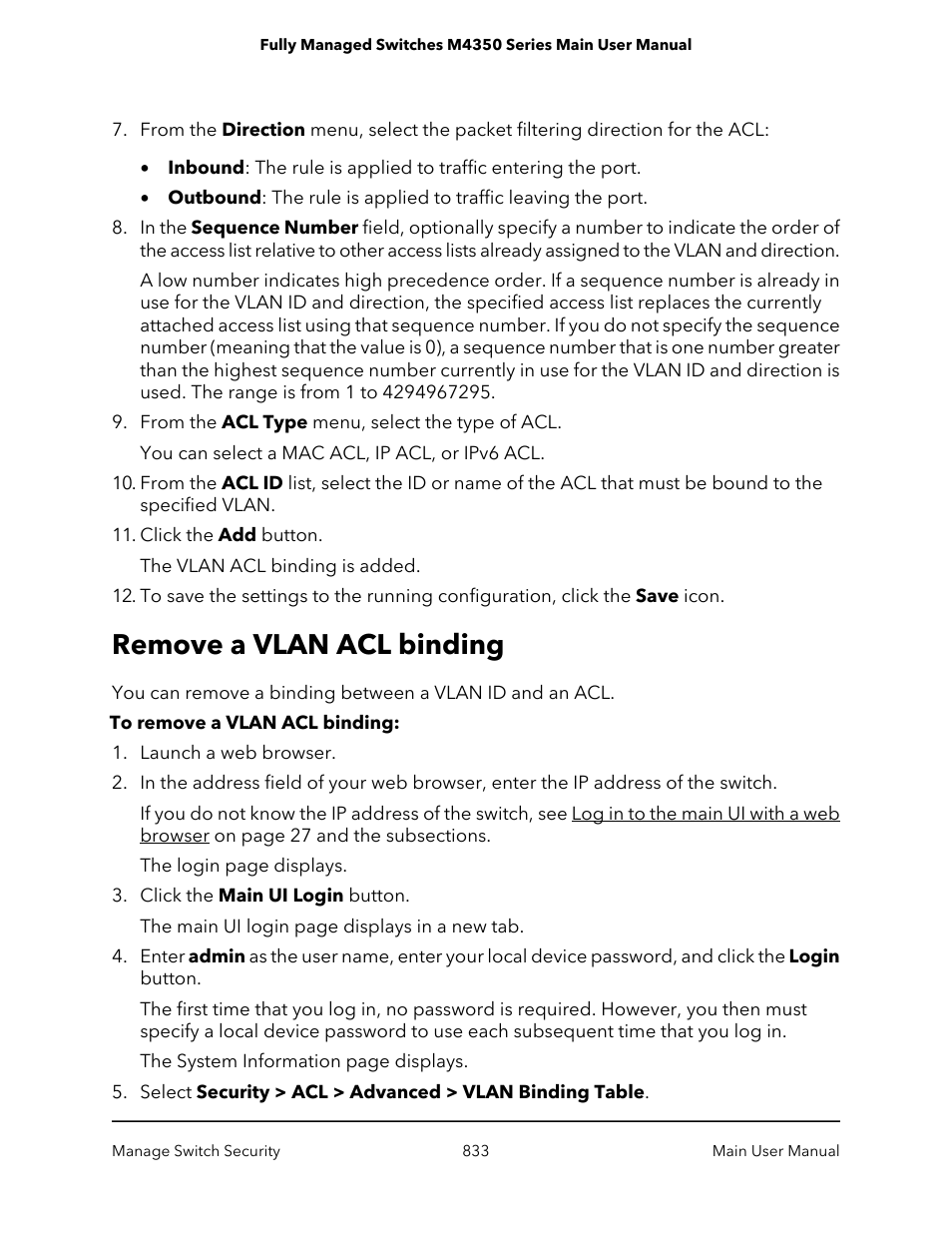 Remove a vlan acl binding | NETGEAR M4350-24F4V 24-Port 10G SFP+ Managed AV Network Switch User Manual | Page 833 / 971