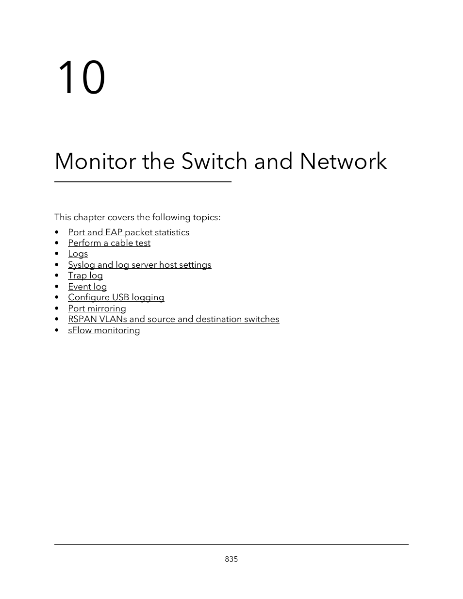 Monitor the switch and network, Chapter 10 monitor the switch and network | NETGEAR M4350-24F4V 24-Port 10G SFP+ Managed AV Network Switch User Manual | Page 835 / 971