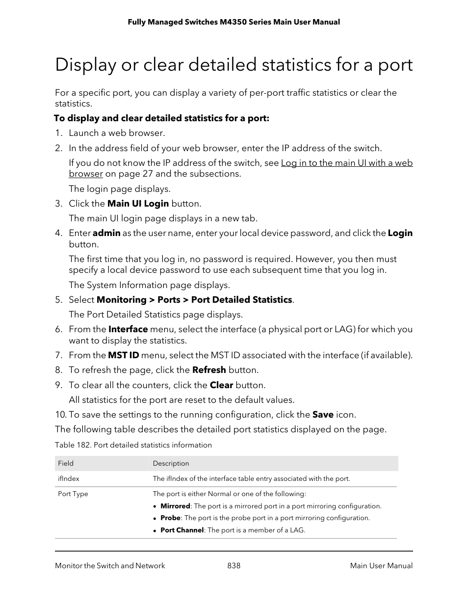 Display or clear detailed statistics for a port | NETGEAR M4350-24F4V 24-Port 10G SFP+ Managed AV Network Switch User Manual | Page 838 / 971