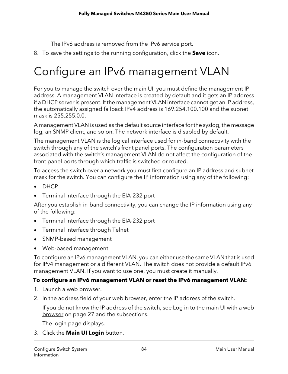 Configure an ipv6 management vlan | NETGEAR M4350-24F4V 24-Port 10G SFP+ Managed AV Network Switch User Manual | Page 84 / 971