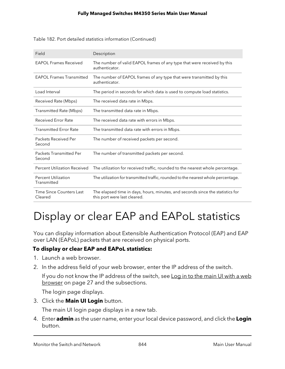 Display or clear eap and eapol statistics | NETGEAR M4350-24F4V 24-Port 10G SFP+ Managed AV Network Switch User Manual | Page 844 / 971