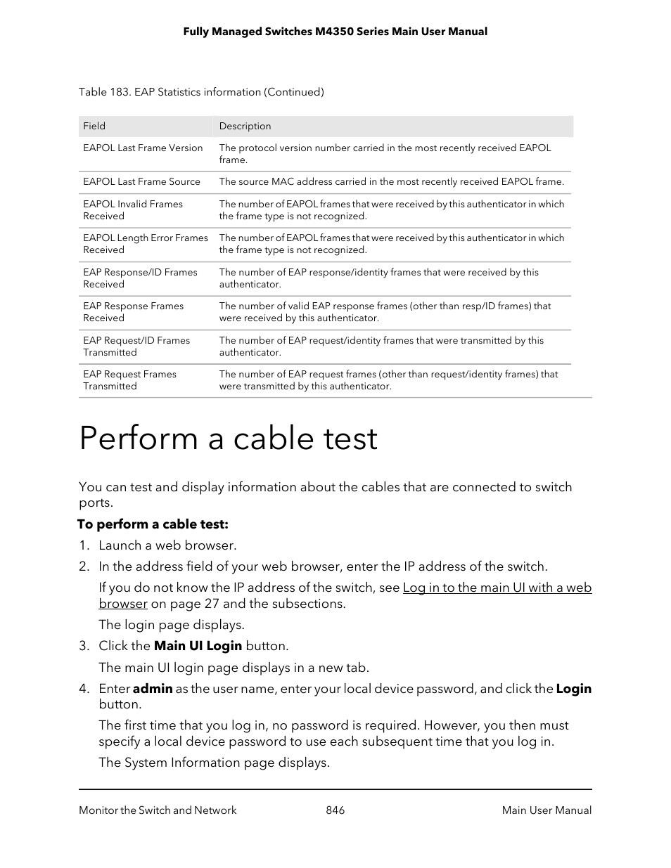 Perform a cable test | NETGEAR M4350-24F4V 24-Port 10G SFP+ Managed AV Network Switch User Manual | Page 846 / 971