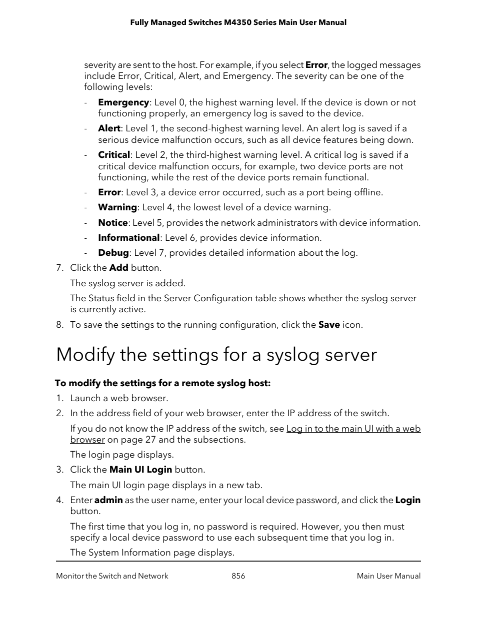 Modify the settings for a syslog server | NETGEAR M4350-24F4V 24-Port 10G SFP+ Managed AV Network Switch User Manual | Page 856 / 971