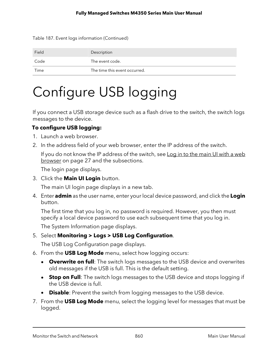 Configure usb logging | NETGEAR M4350-24F4V 24-Port 10G SFP+ Managed AV Network Switch User Manual | Page 860 / 971