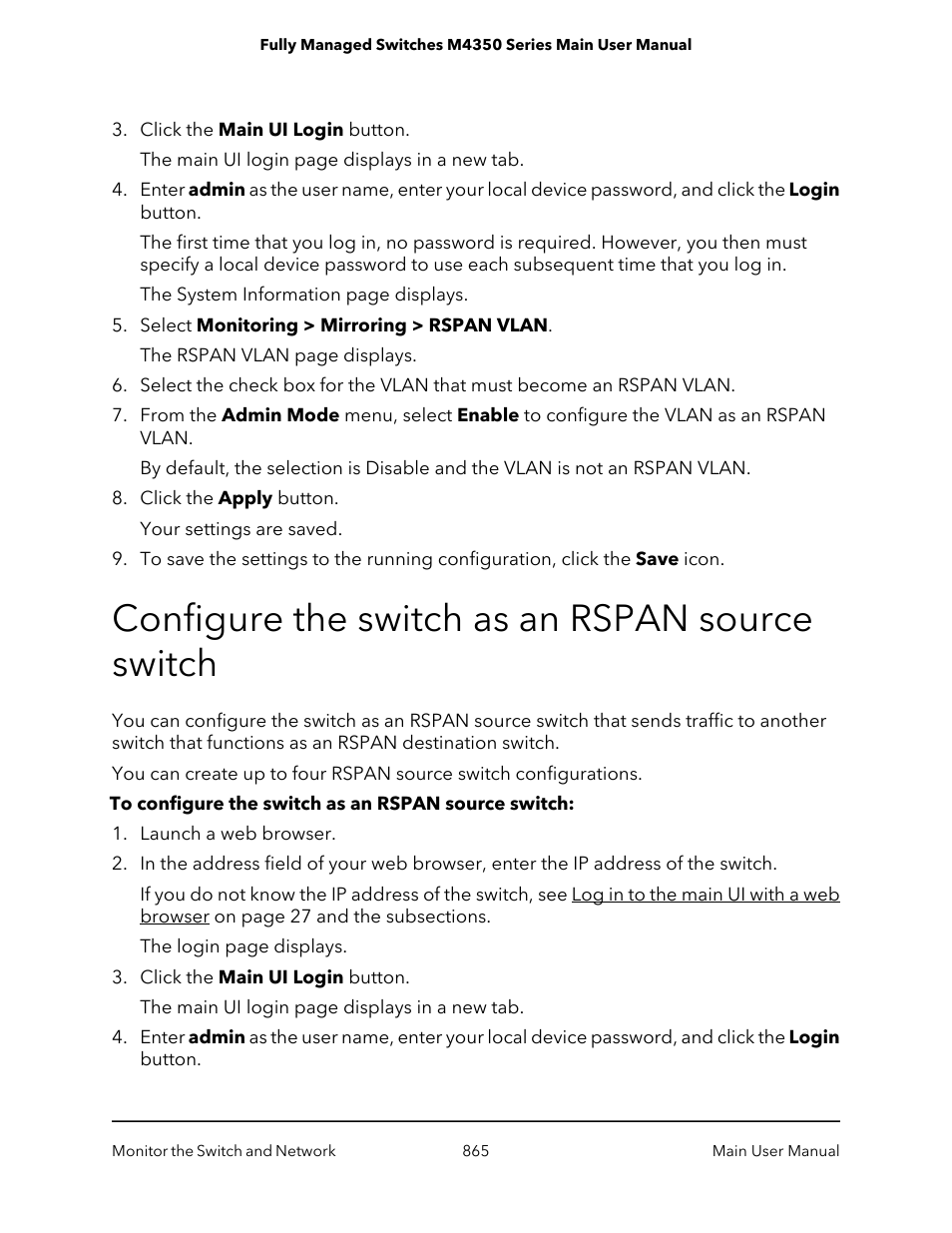 Configure the switch as an rspan source switch | NETGEAR M4350-24F4V 24-Port 10G SFP+ Managed AV Network Switch User Manual | Page 865 / 971