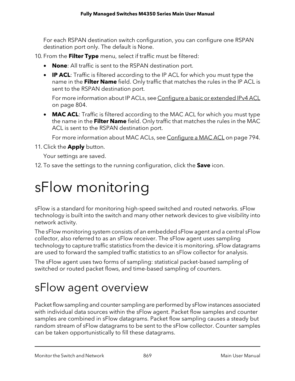 Sflow monitoring, Sflow agent overview | NETGEAR M4350-24F4V 24-Port 10G SFP+ Managed AV Network Switch User Manual | Page 869 / 971