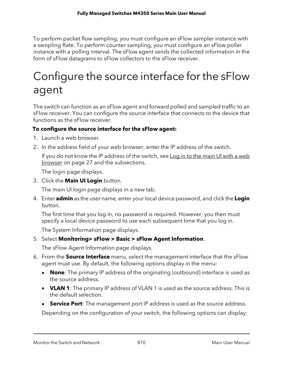 Configure the source interface for the sflow agent | NETGEAR M4350-24F4V 24-Port 10G SFP+ Managed AV Network Switch User Manual | Page 870 / 971