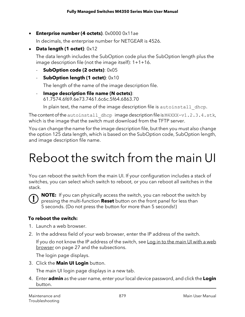 Reboot the switch from the main ui | NETGEAR M4350-24F4V 24-Port 10G SFP+ Managed AV Network Switch User Manual | Page 879 / 971