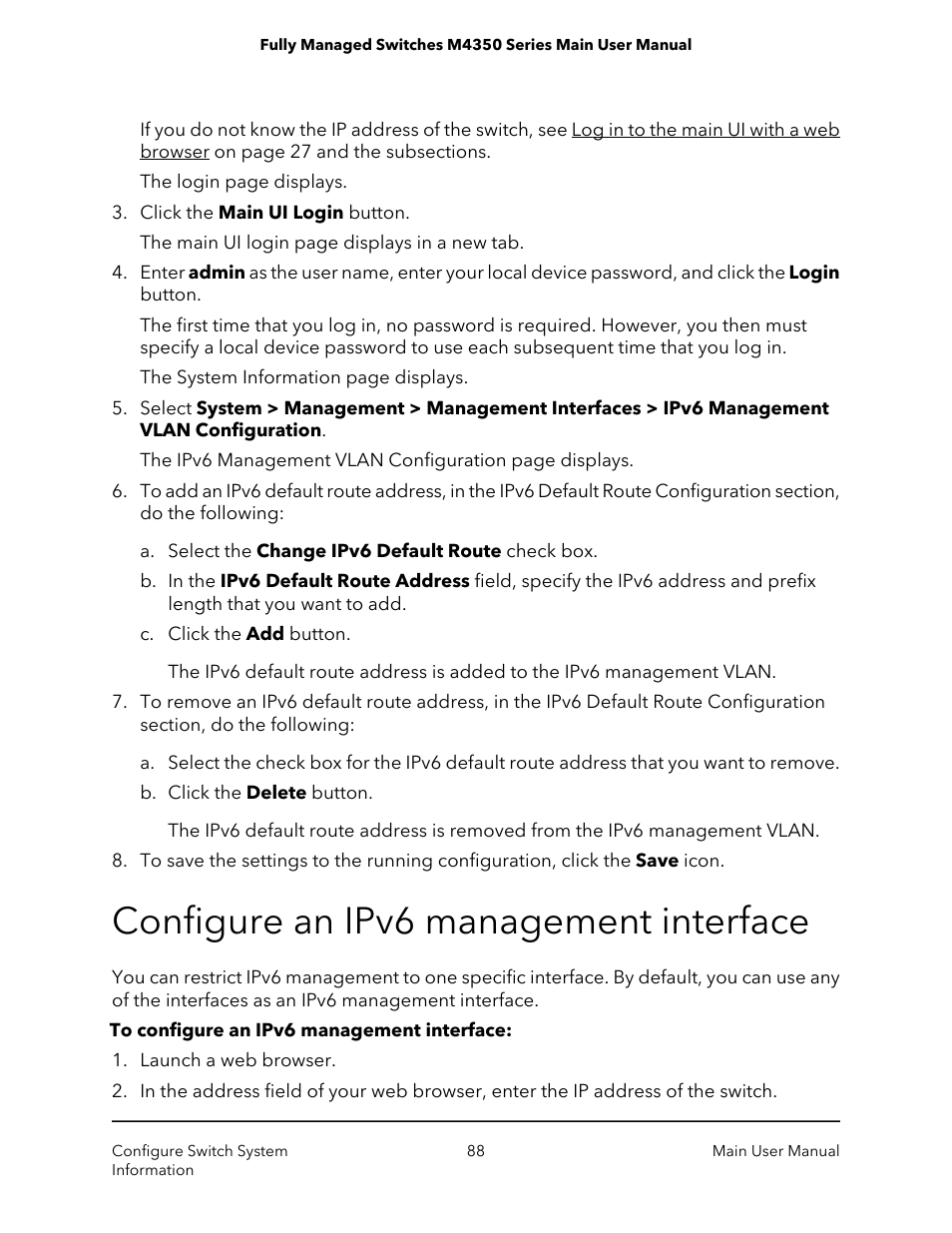 Configure an ipv6 management interface | NETGEAR M4350-24F4V 24-Port 10G SFP+ Managed AV Network Switch User Manual | Page 88 / 971