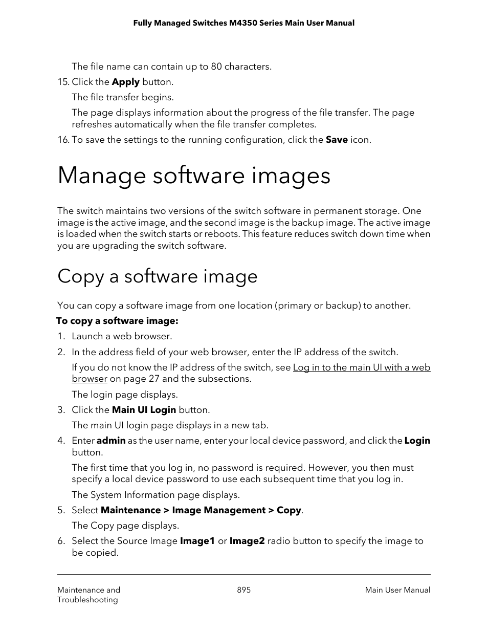 Manage software images, Copy a software image | NETGEAR M4350-24F4V 24-Port 10G SFP+ Managed AV Network Switch User Manual | Page 895 / 971